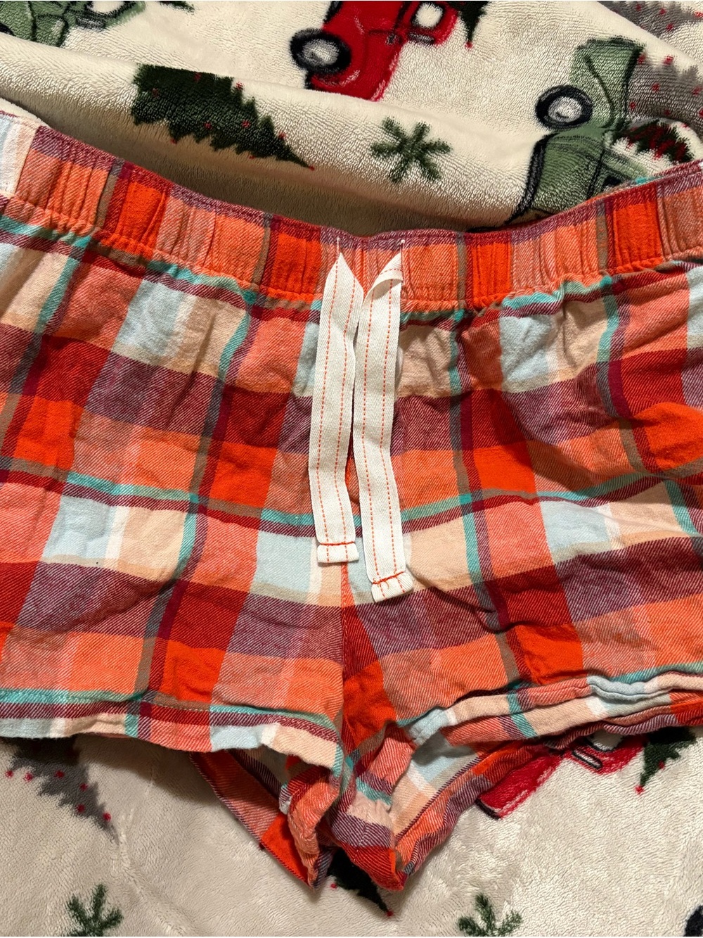 Old Navy Orange & Red Plaid Cotton Lounge Shorts